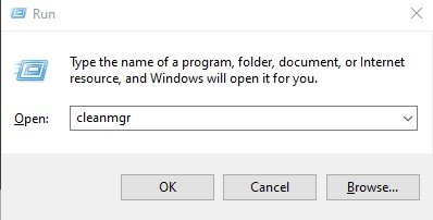 Run Window Image with cleanmgr written in dialogue box