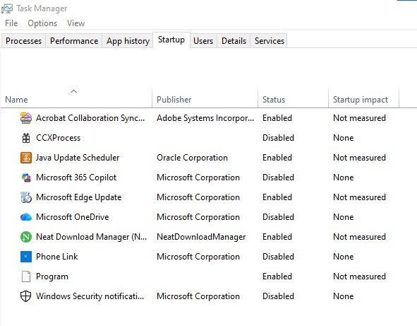 Task Manager - Start Up Section - Image