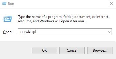 Run Box - appwiz.cpl - Image