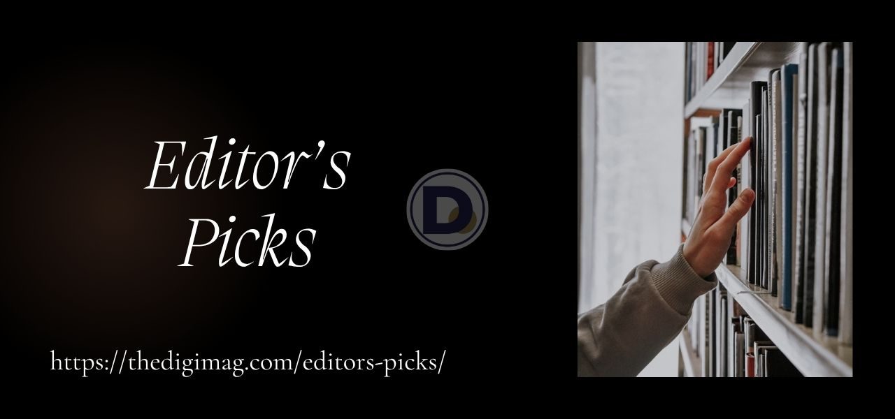 Hand selecting a book from a bookshelf with the inscription “Editor’s Picks” on the banner